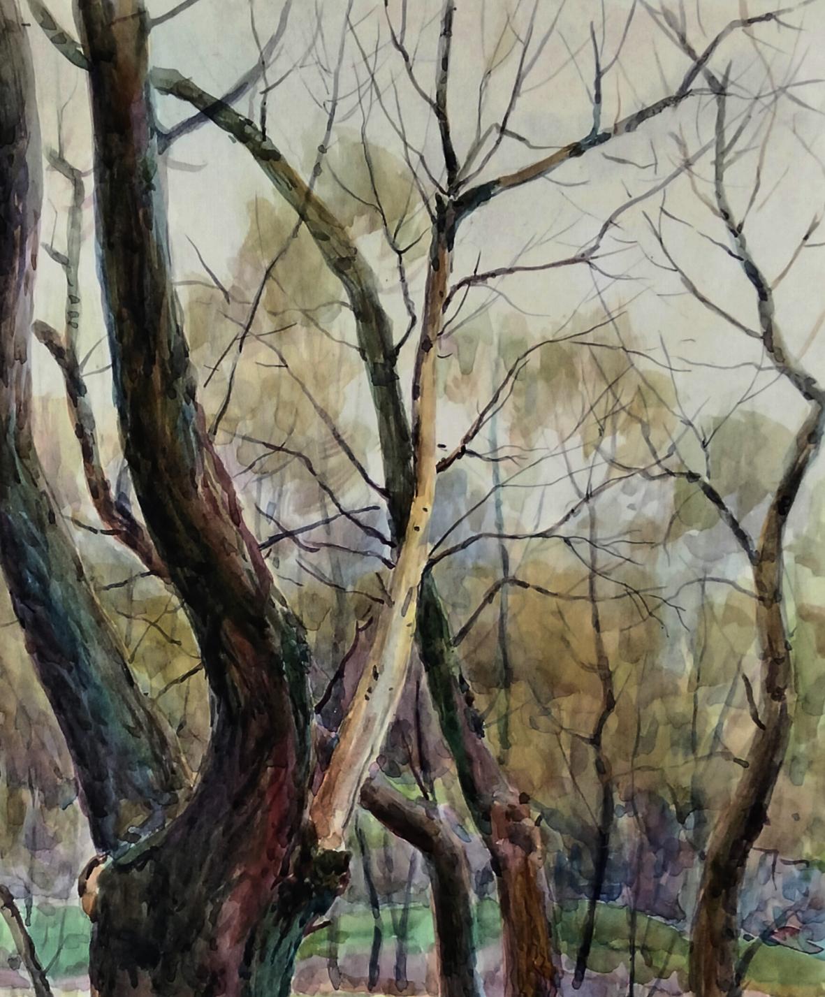 Watercolor painting of bare trees by Vitaly Duhnevich