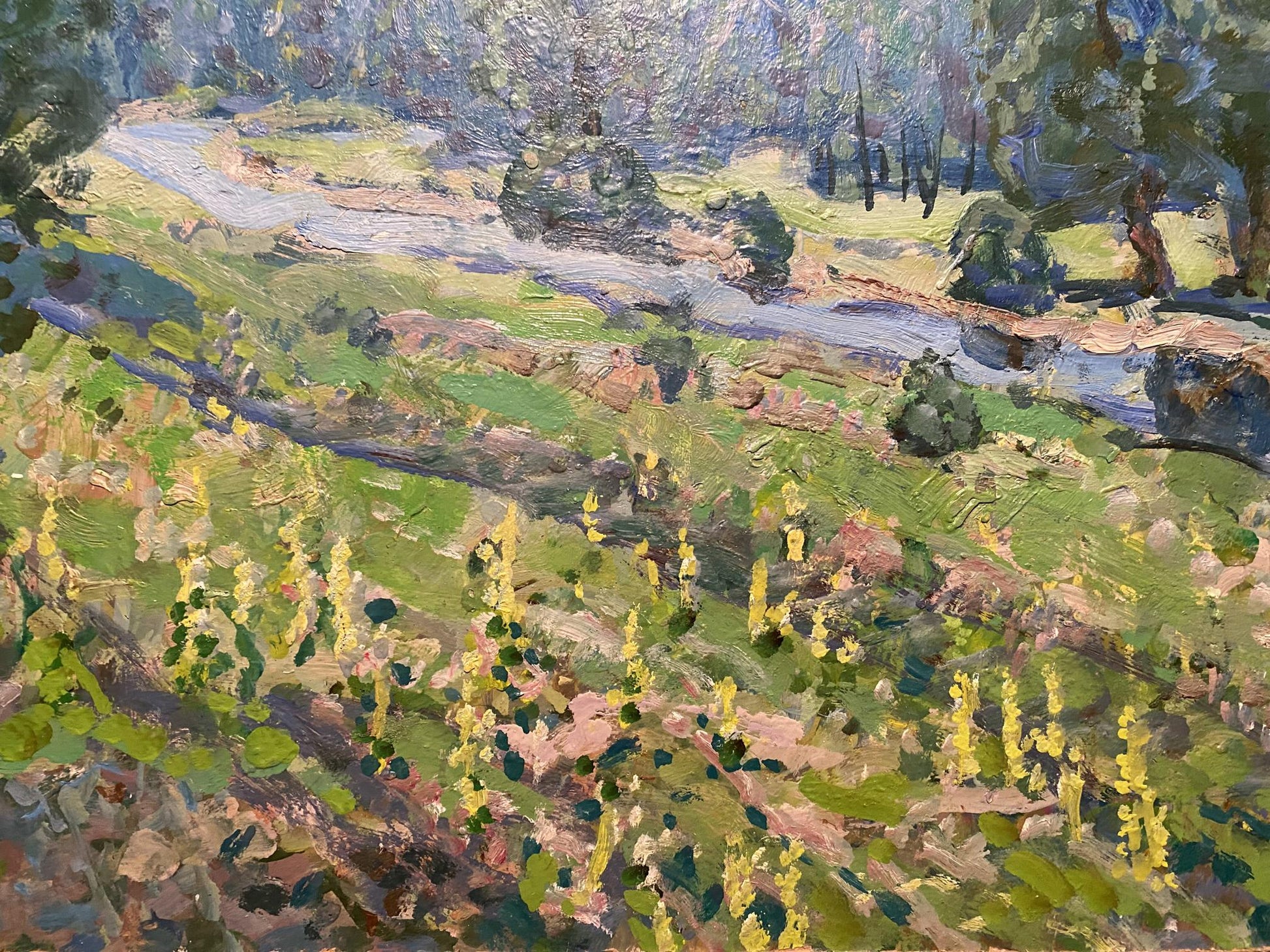 Vibrant impressionist oil painting Glade by Georgy Kolosovsky sunlit hillside