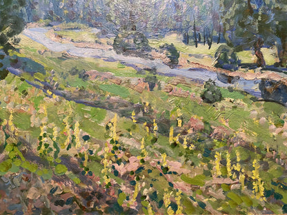 Vibrant impressionist oil painting Glade by Georgy Kolosovsky sunlit hillside