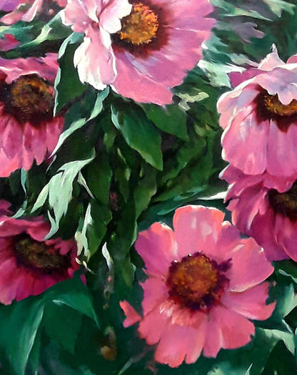 Vibrant pink peonies oil painting by Vasily Korkishko