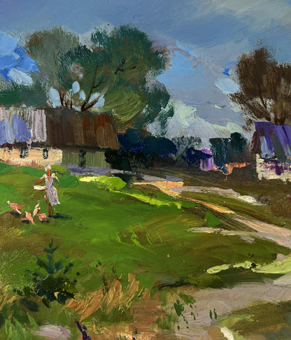 Vibrant impressionistic oil painting Morning with cows by Yuriy Suprunchuk