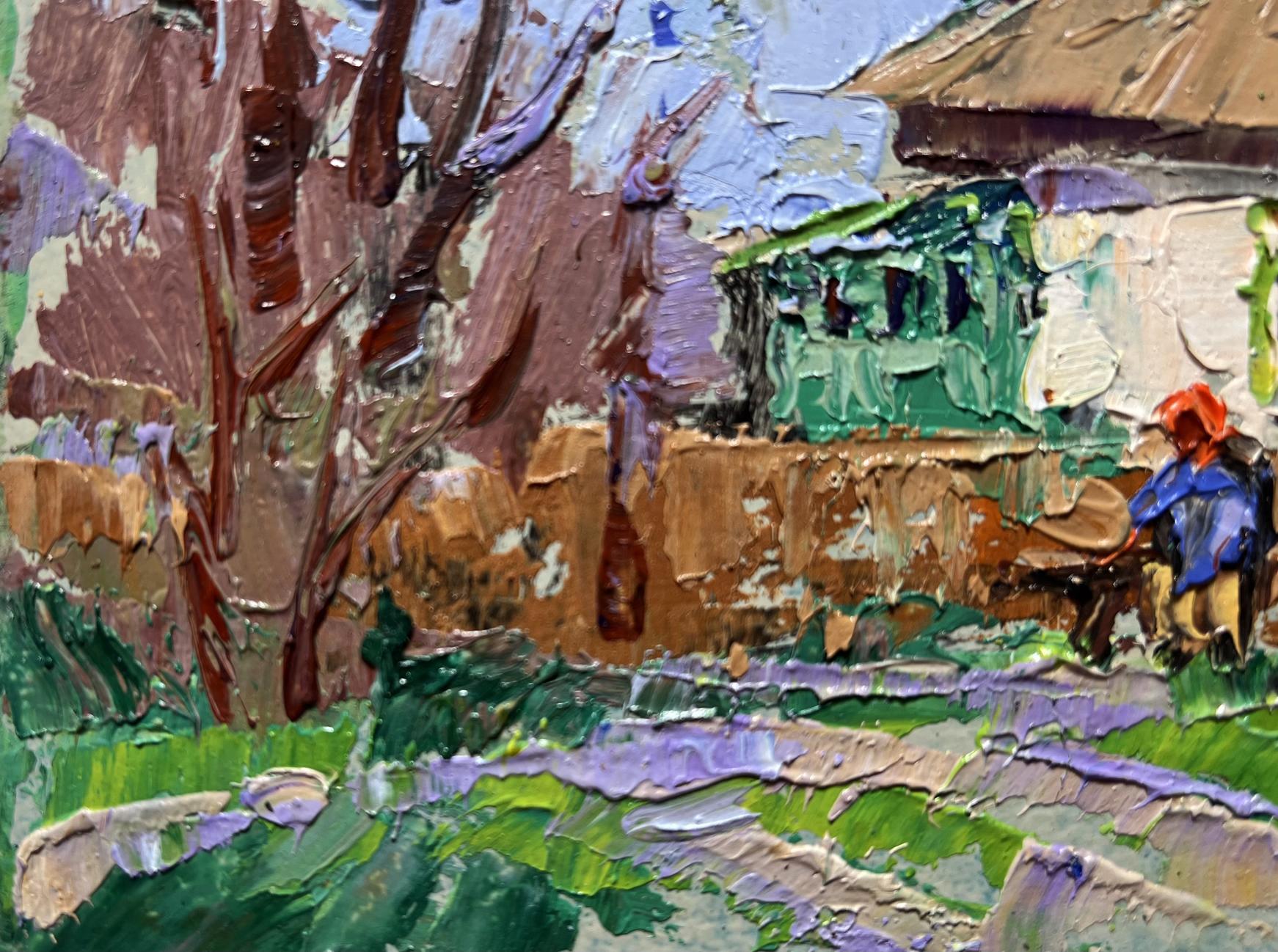 Vibrant impressionist oil painting of Grandma on bench by Oleksiy Ivanyuk