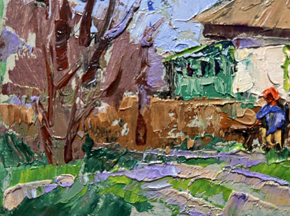 Vibrant impressionist oil painting of Grandma on bench by Oleksiy Ivanyuk