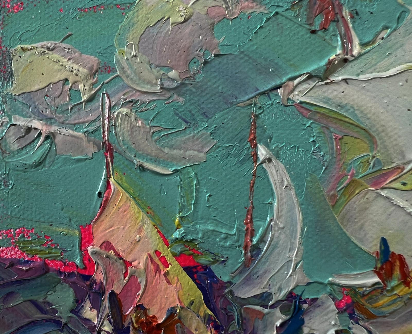 Textured abstract oil painting Sailboats on the sea by Oleksiy Ivanyuk