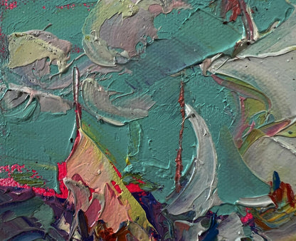 Textured abstract oil painting Sailboats on the sea by Oleksiy Ivanyuk