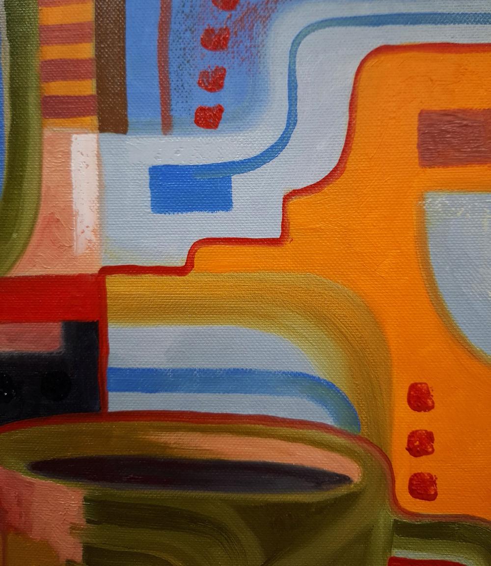 Oil painting Green mug in the morning by Sergiy Voichenko abstract geometric art