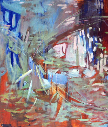 Abstract expressionist oil painting Water Ed Potapenkov in red blue green