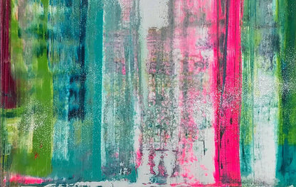 Abstract Flow by Olga Melezhik: green, teal, pink stripes painting