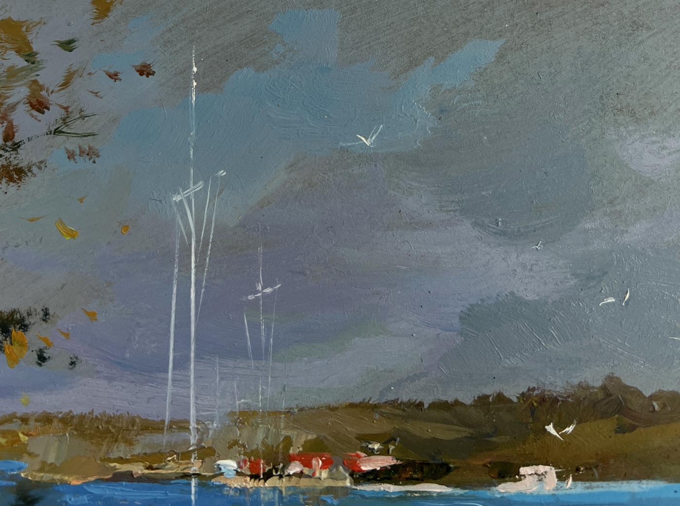 Textured impressionist oil painting of stormy harbor by Yuriy Suprunchuk