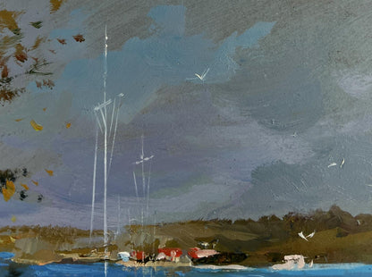 Textured impressionist oil painting of stormy harbor by Yuriy Suprunchuk