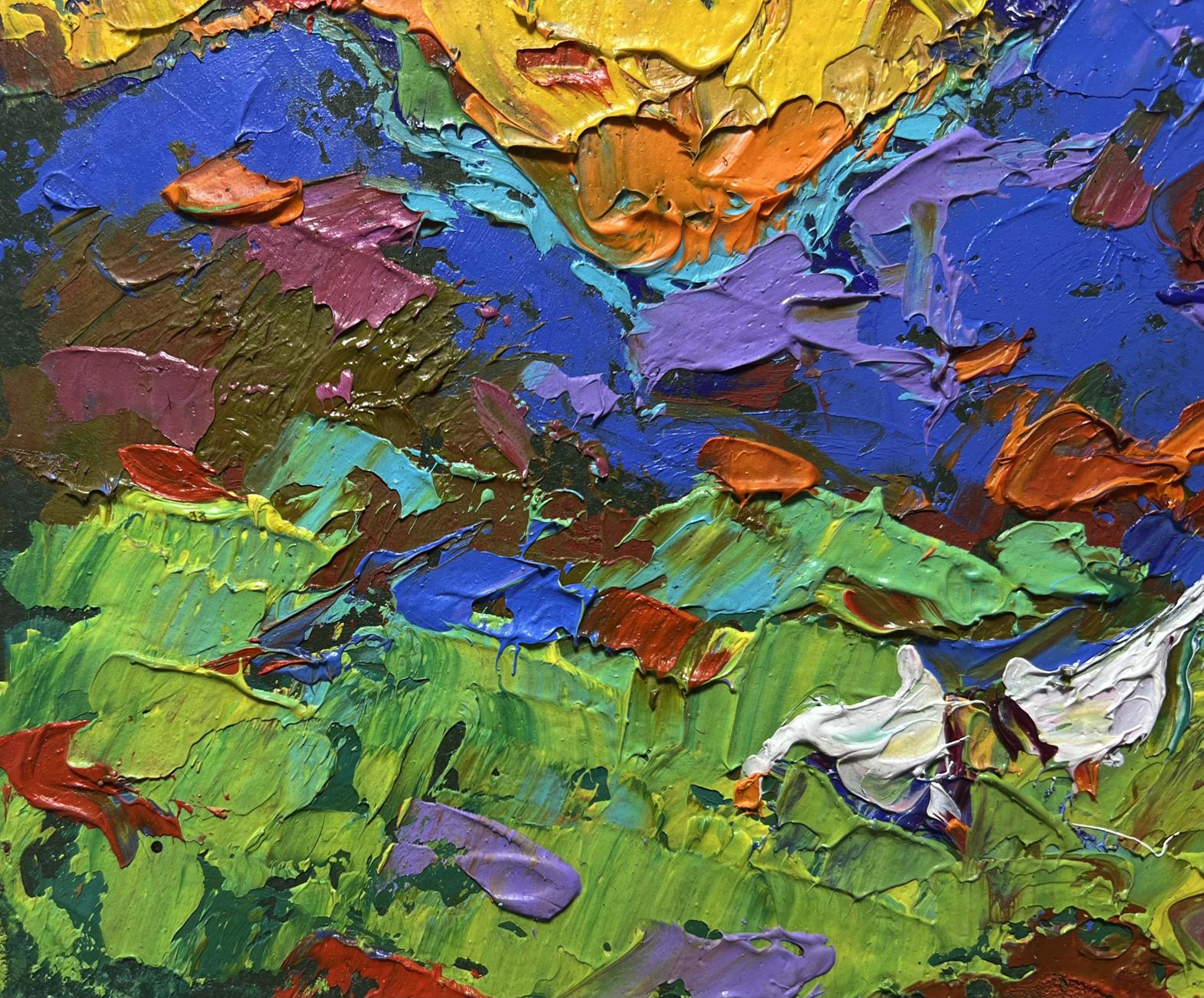Vibrant impressionist oil painting Geese on the Hill by Oleksiy Ivanyuk