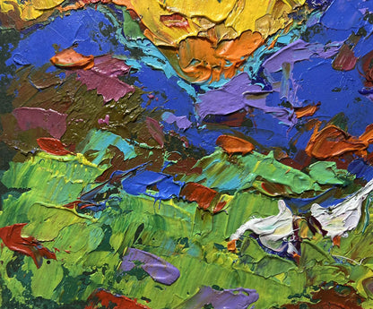 Vibrant impressionist oil painting Geese on the Hill by Oleksiy Ivanyuk