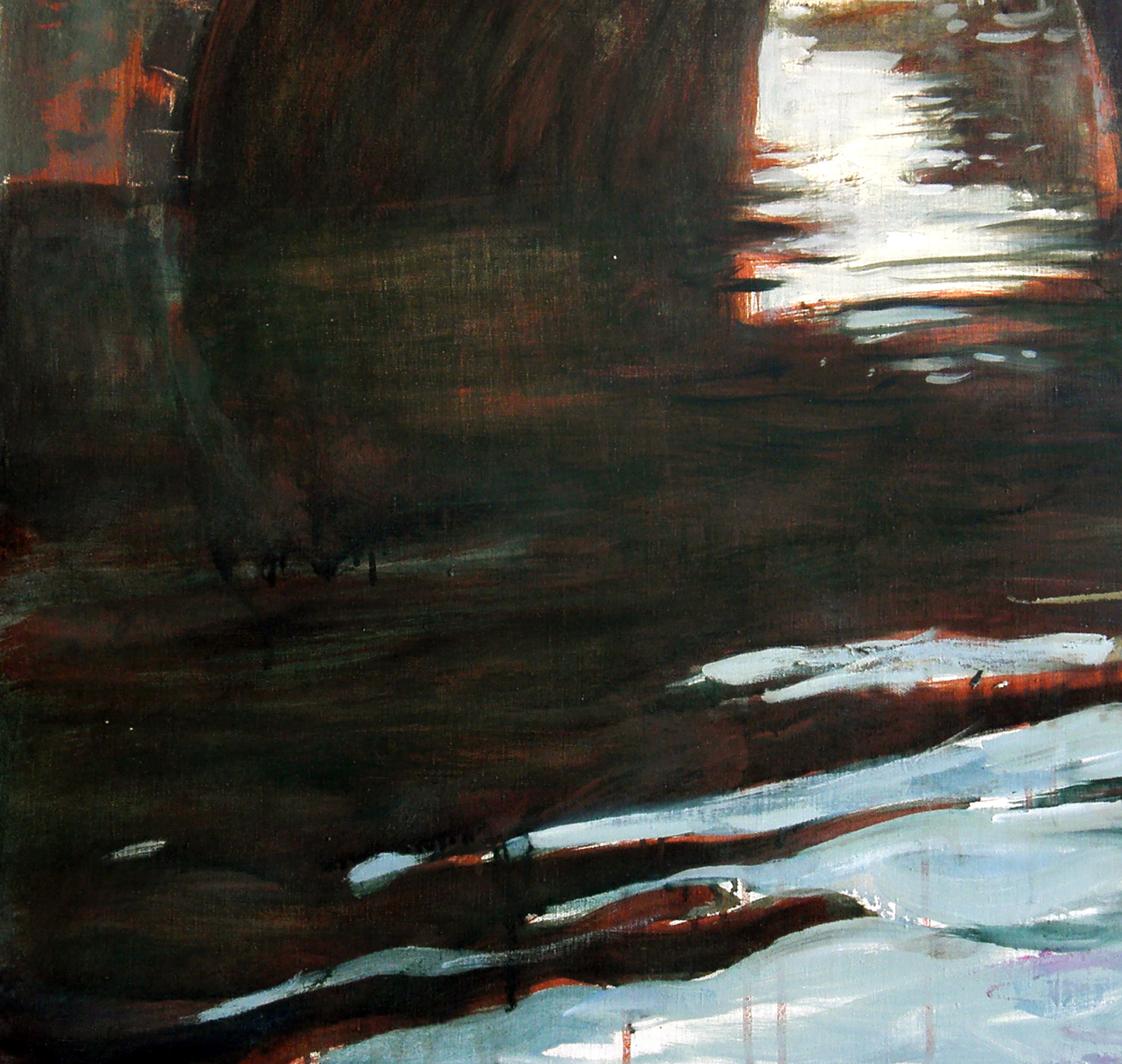 Oil painting Under the bridge by Ed Potapenkov with bold dark brushstrokes