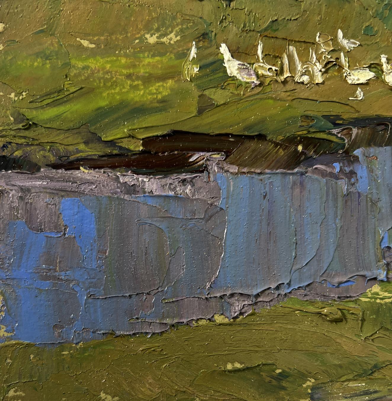 Oil painting of mountainous terrain by Boris Serdyuk with textured impasto strokes