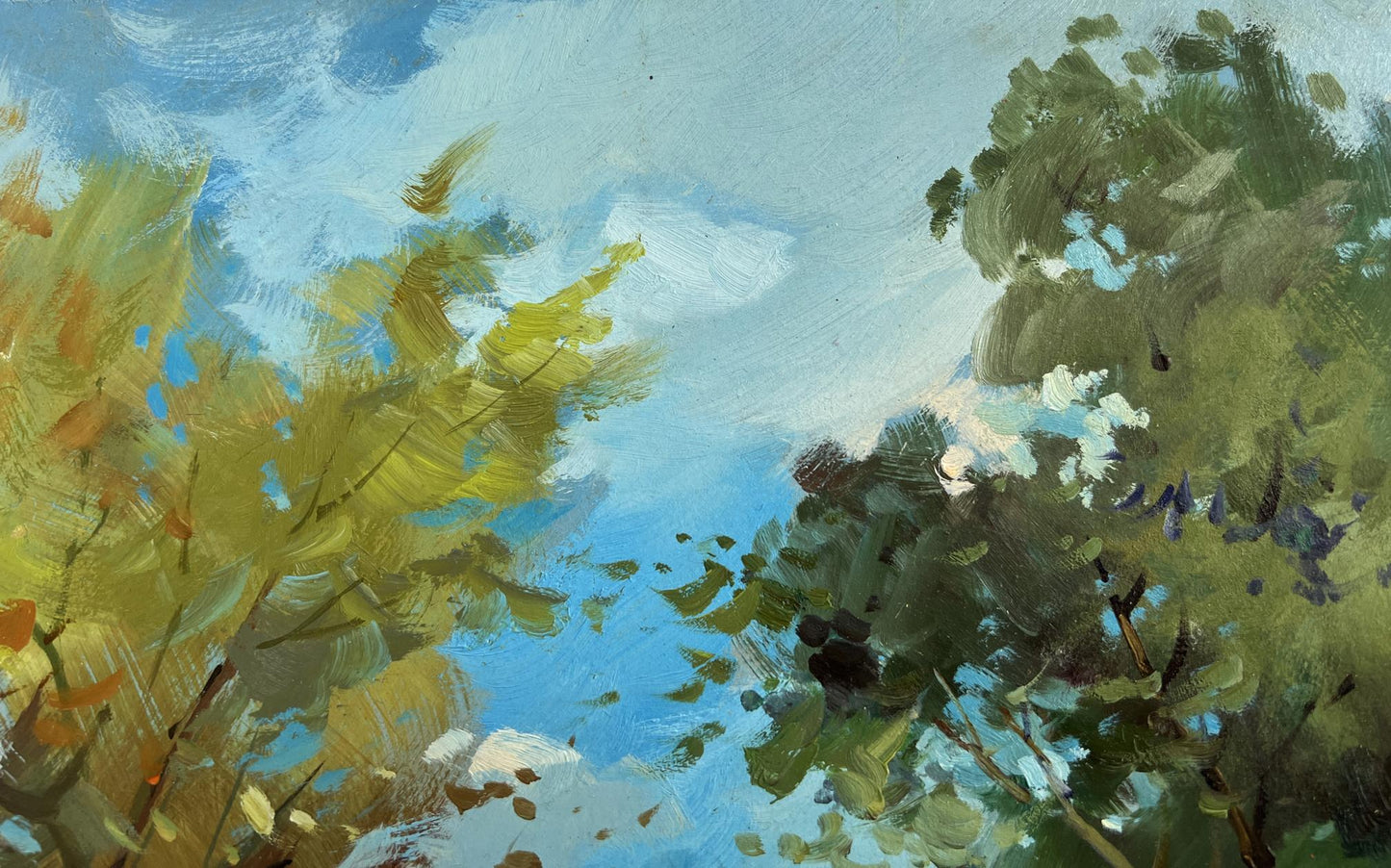 Vibrant impressionist oil painting of secluded trees by Yuriy Suprunchuk