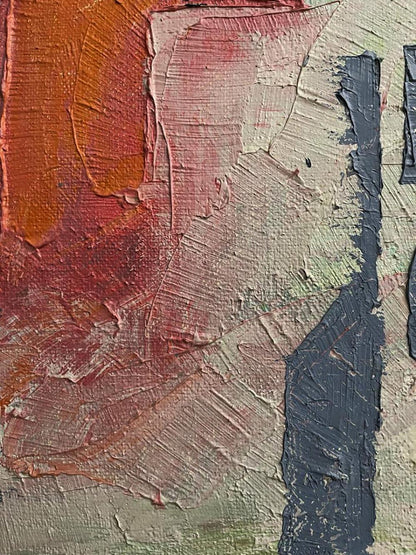 Oil painting Spots by Serhiy Kovalev: textured orange, red, gray impasto