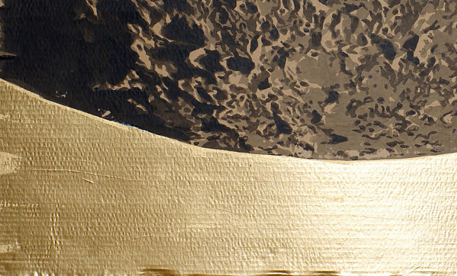 Textured gold metallic surface with dark speckled pattern in Under the Moon by Dima Filatov