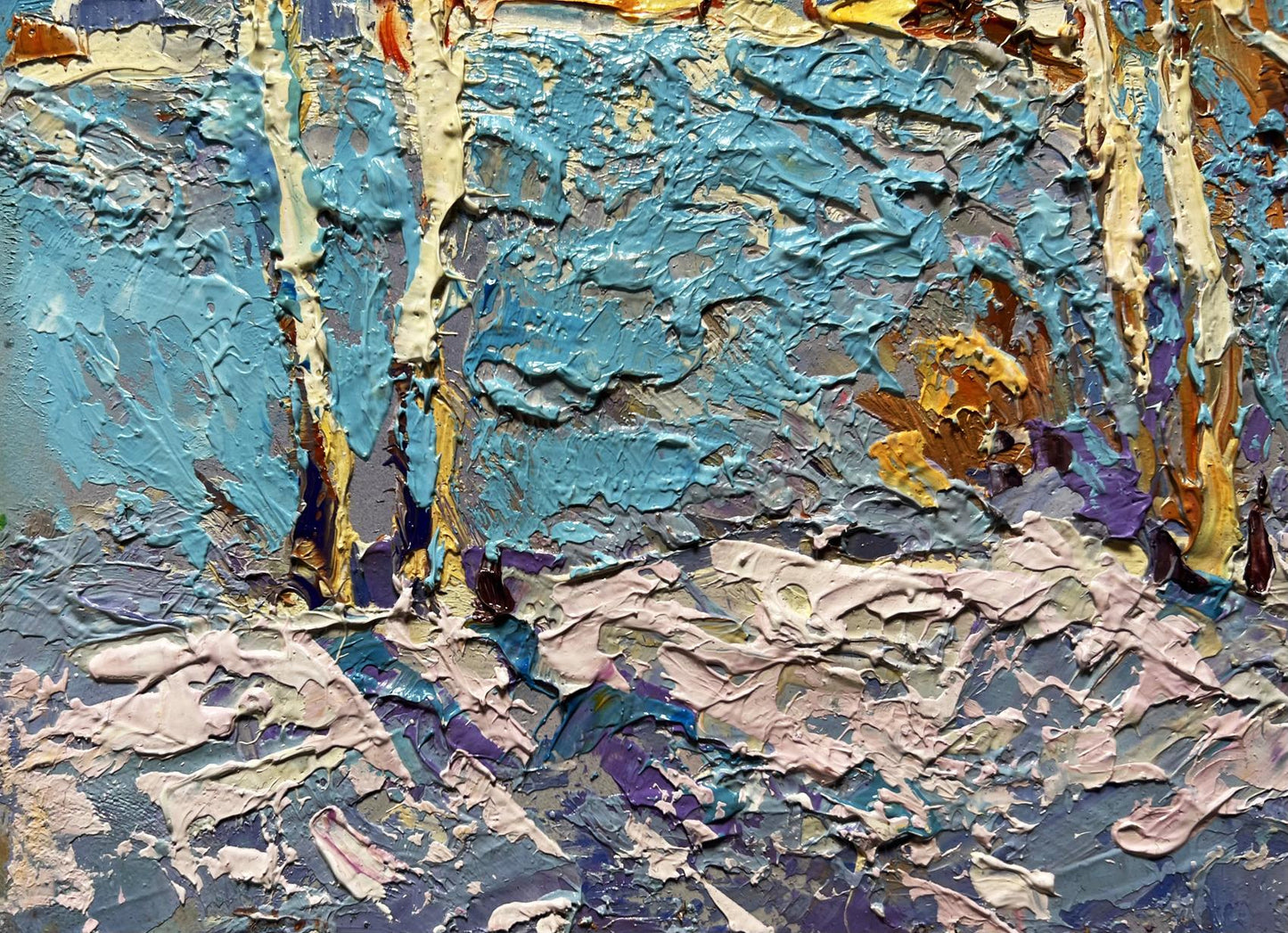 Oil painting Winter day by Oksana Ivanyuk in blue earthy tones
