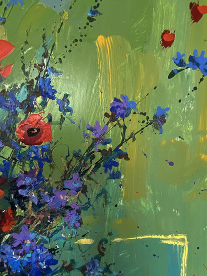 Vibrant Floral Morning oil painting by Oksana Ivanyuk with bold blossoms