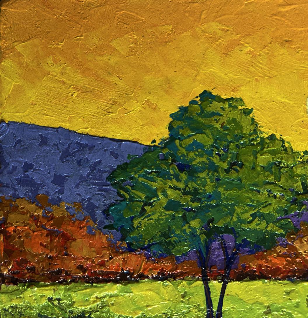 Vibrant impressionist oil painting In the shadows of the tree by V. Zadorozhnya