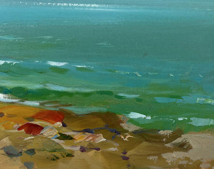 Oil painting Seagulls over the seashore by Yuriy Suprunchuk textured shoreline waves