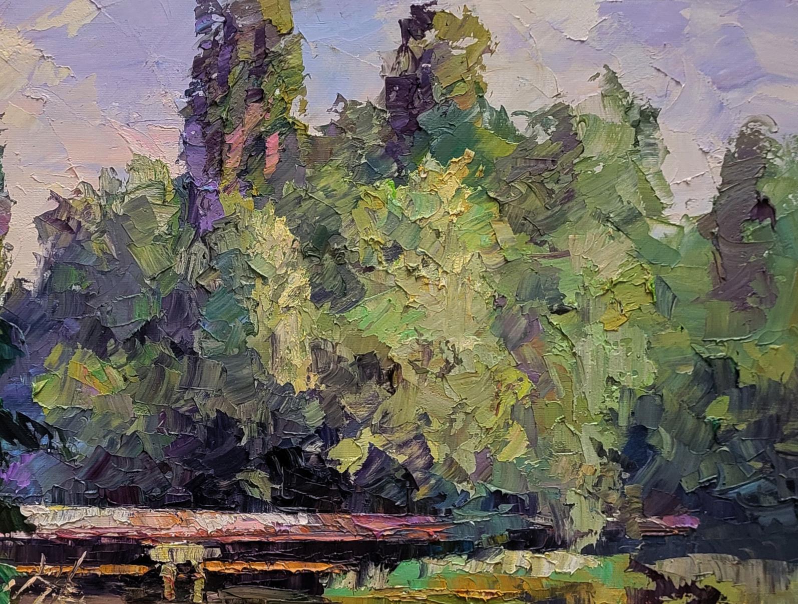Textured impressionist oil painting Alone with the river by Boris Serdyuk