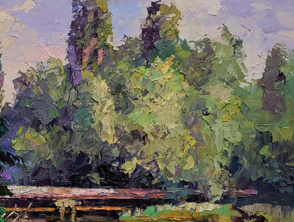 Textured impressionist oil painting Alone with the river by Boris Serdyuk