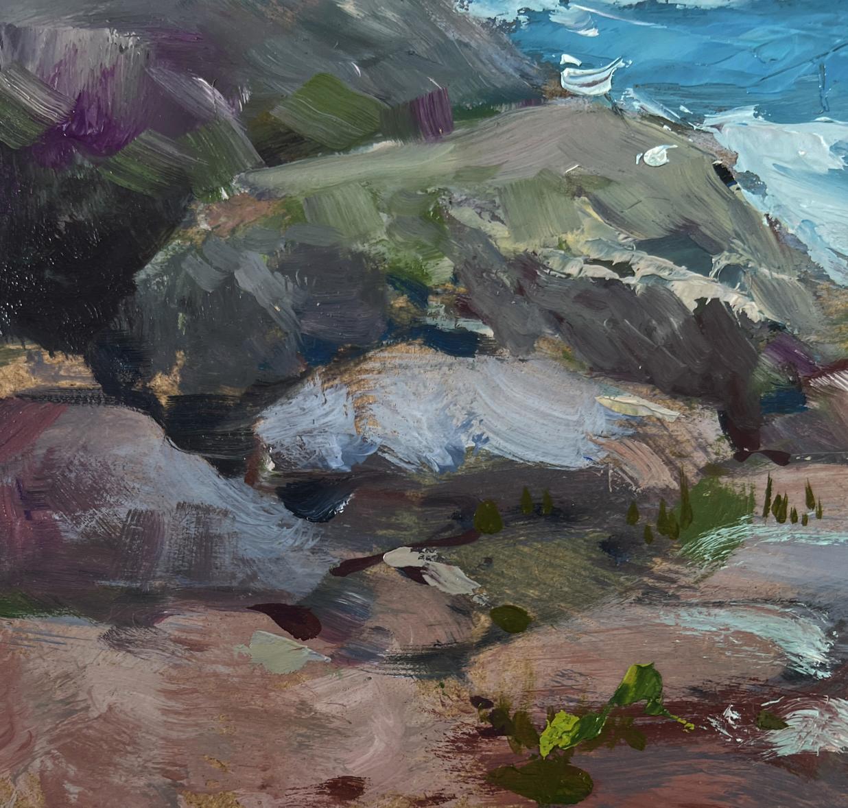 Oil painting of sea waves crashing on sharp shores by Yuriy Suprunchuk