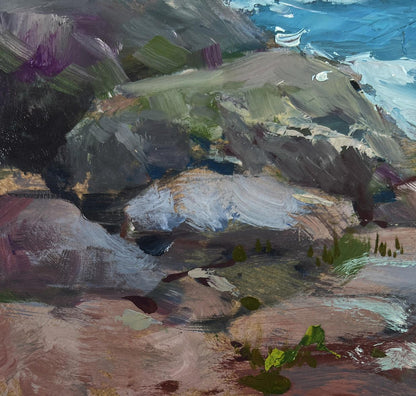 Oil painting of sea waves crashing on sharp shores by Yuriy Suprunchuk