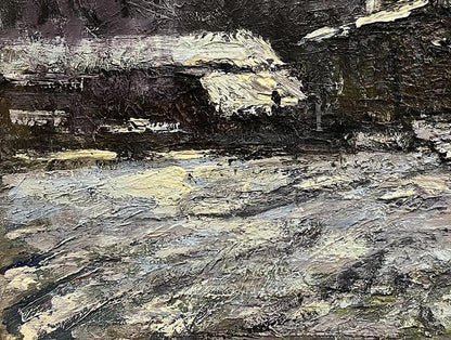 Oil painting Sketch under the village by Volodymyr Pashchenko, rugged landscape