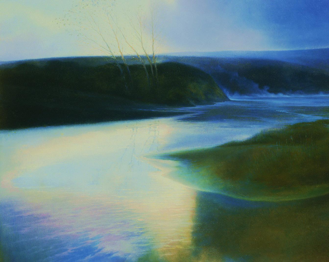 Oil painting Before the Storm by Vasily Korkishko: serene river landscape