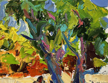 Vibrant impressionist oil painting of tree in city park by Oleksiy Ivanyuk