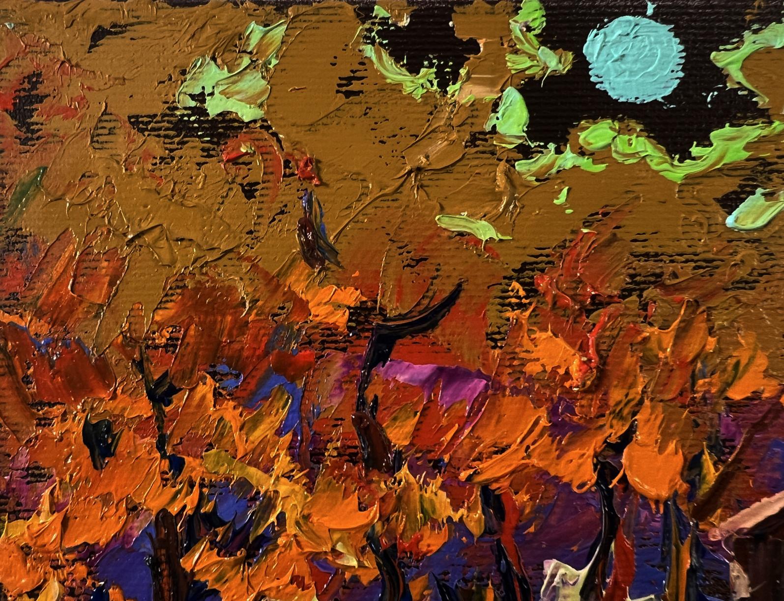 Oil painting Moonlight over the village by Oleksiy Ivanyuk with vibrant textured strokes