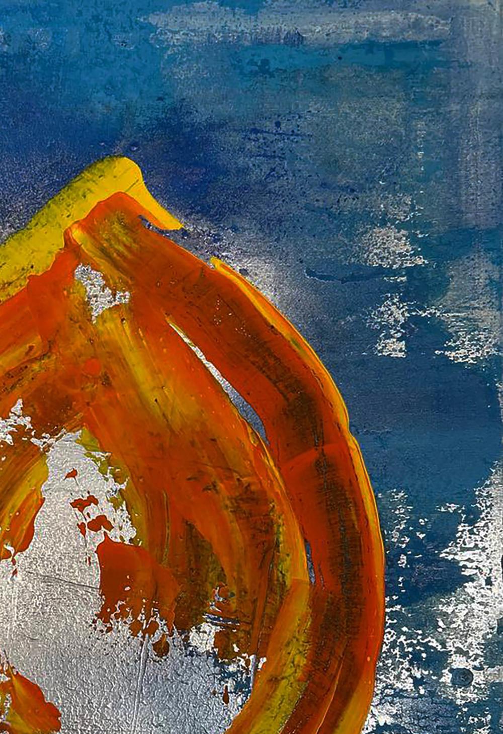 Vibrant orange yellow brushstrokes in Delicious Life acrylic painting by Olga Melezhik