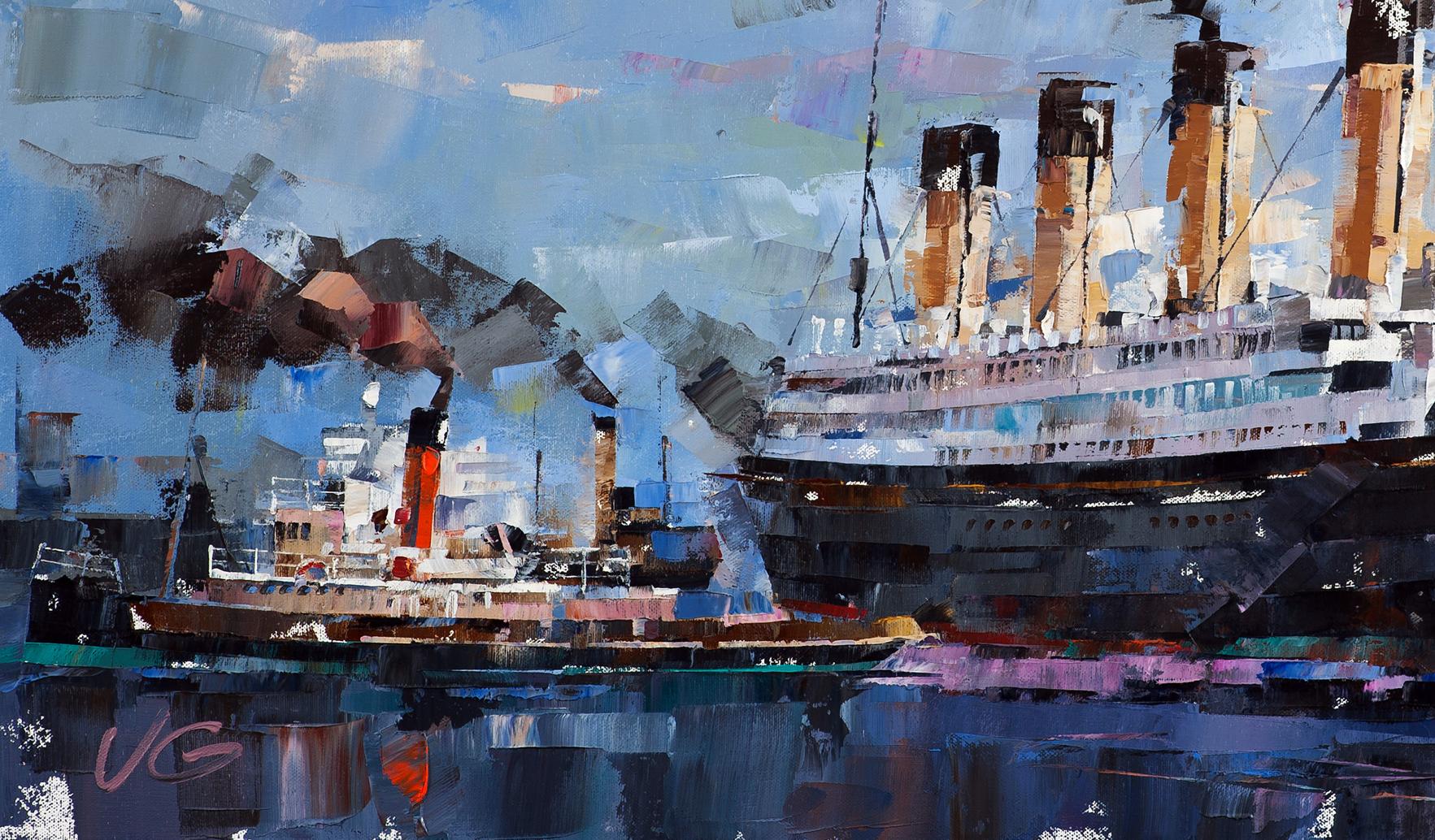 Oil painting of RMS Olympic steamship by Volodymyr Gluhomanyuk