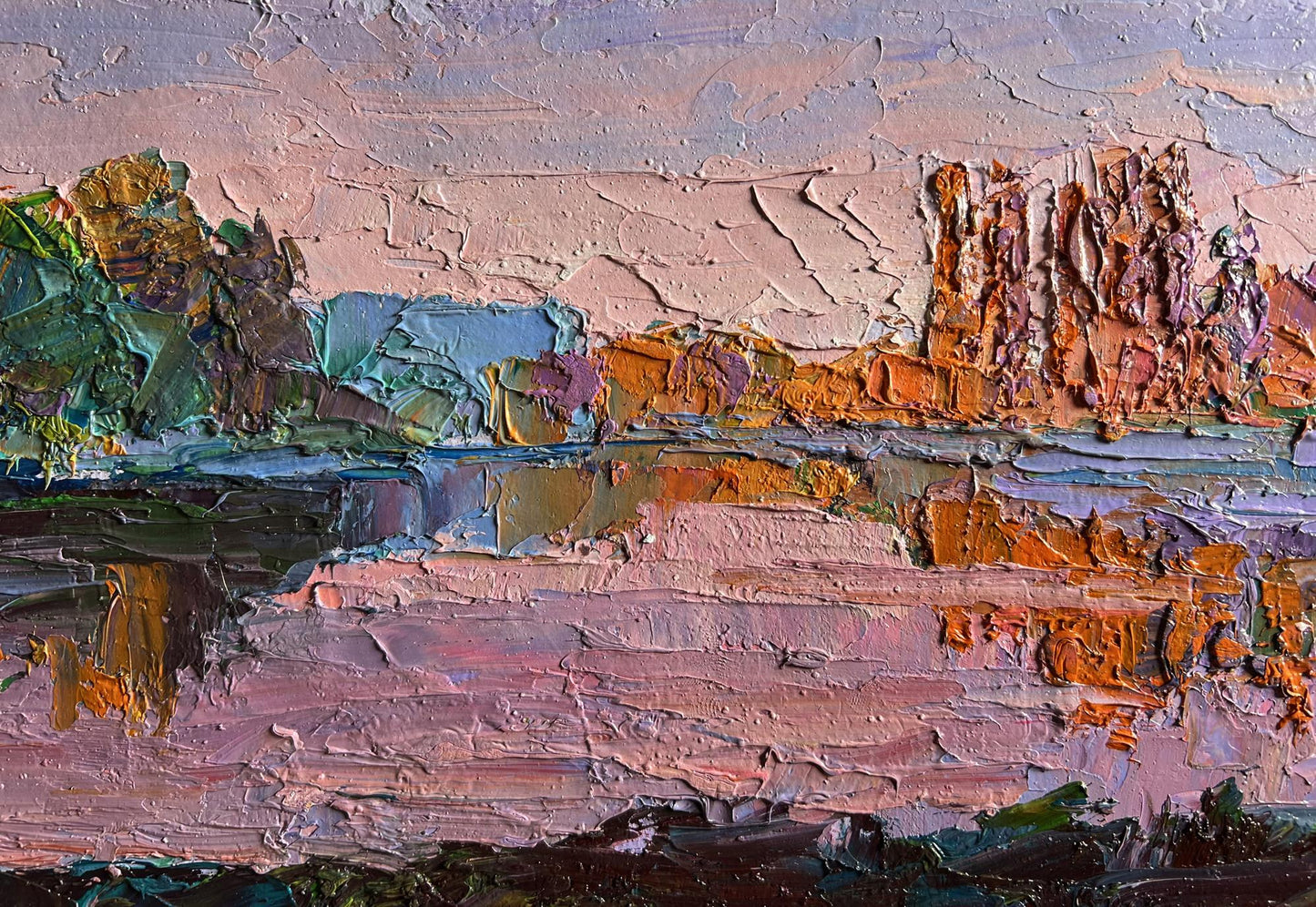 Oil painting Evening on the River by Boris Serdyuk impasto landscape