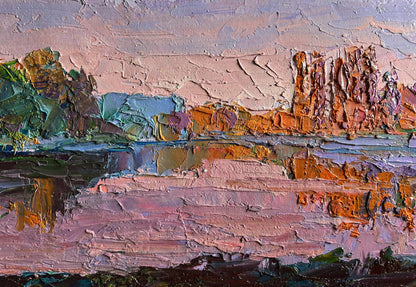 Oil painting Evening on the River by Boris Serdyuk impasto landscape