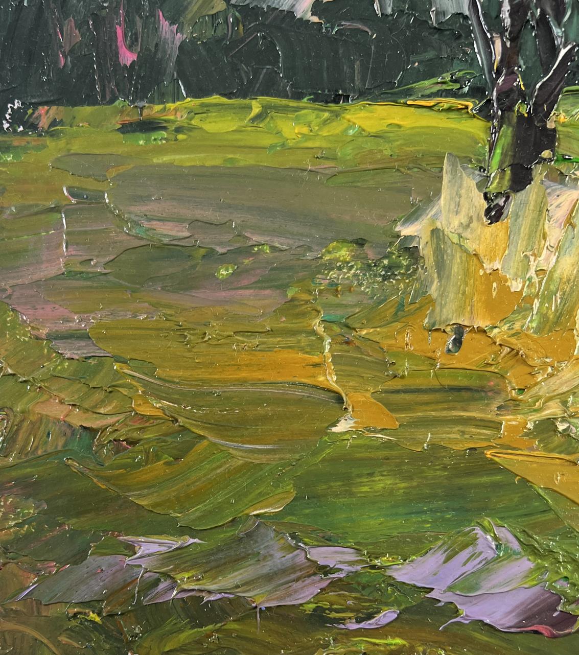 Oil painting Golden autumn in all its glory by Boris Serdyuk, textured green field