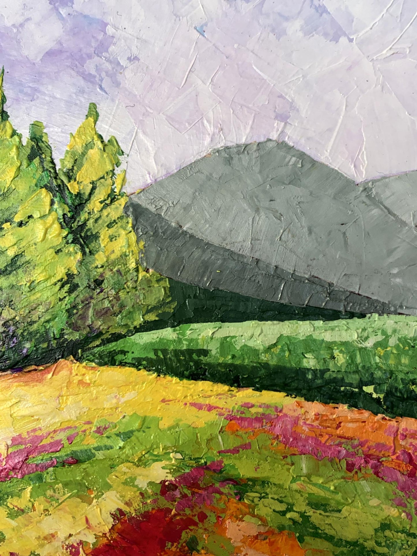 Oil painting Road to the mountains V. Zadorozhnya vibrant landscape