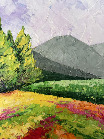 Oil painting Road to the mountains V. Zadorozhnya vibrant landscape