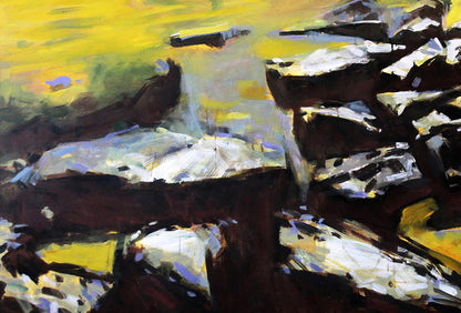 Oil painting Stones Ed Potapenkov abstract with yellow white brown purple strokes