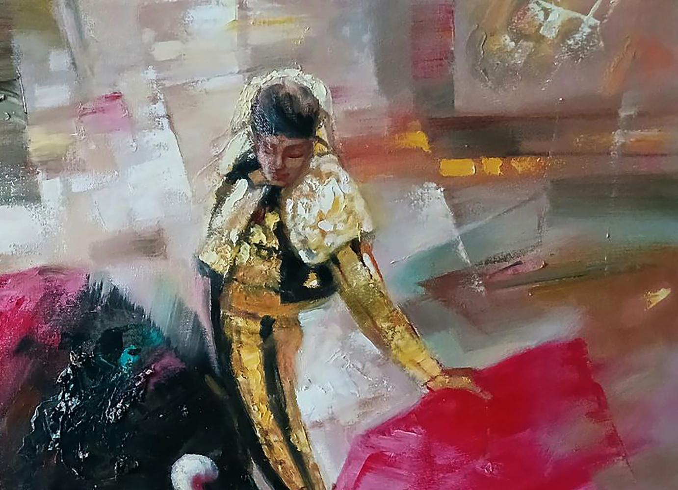 Abstract oil painting of bull and matador by Anatoly Tarabanov
