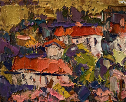 Vibrant oil painting Edge of the village by Oleksiy Ivanyuk with bold colorful strokes
