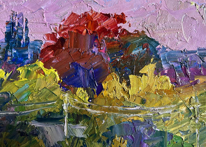Vibrant Crimson Autumn oil painting by Boris Serdyuk with red flowers