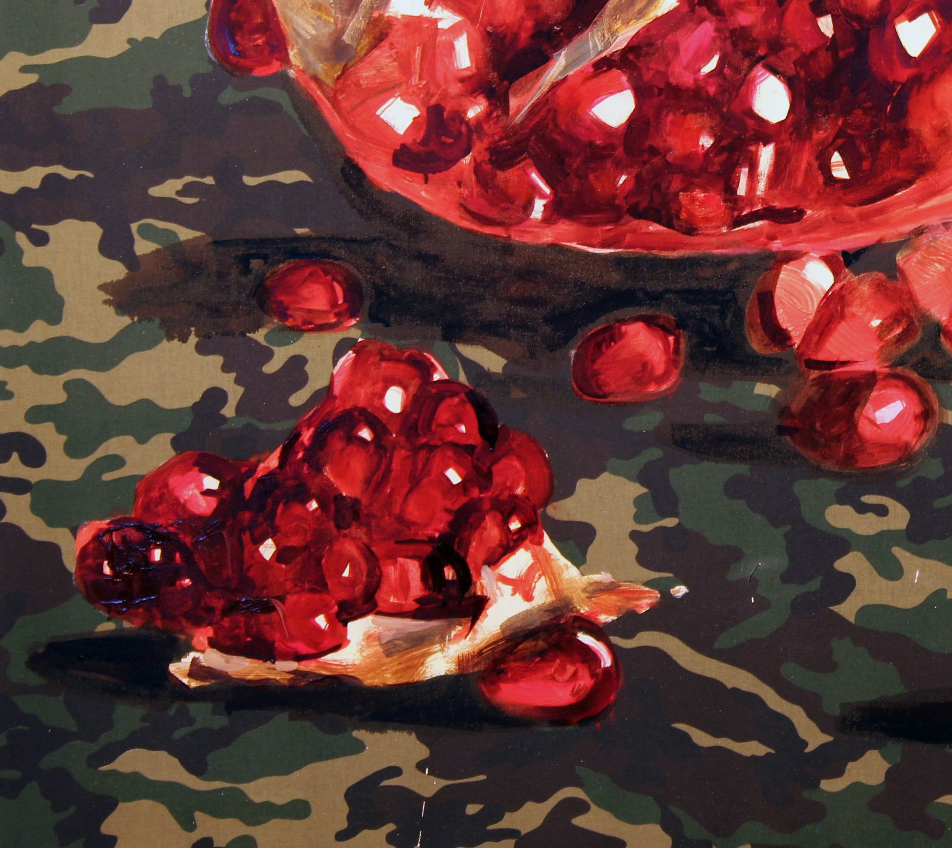 Oil painting of vibrant red pomegranate by Ed Potapenkov