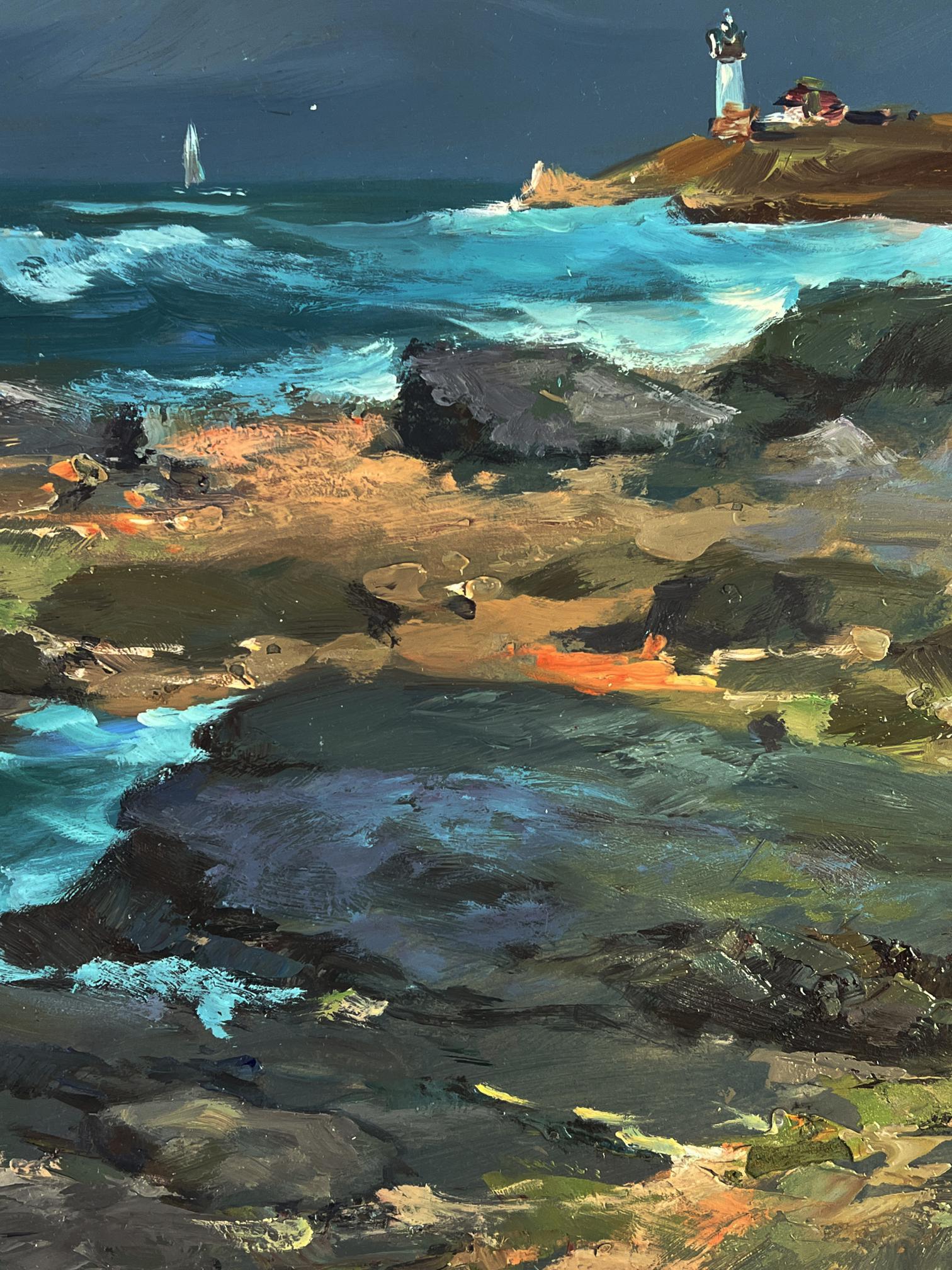 Oil painting Sea cloudy coast by Yuriy Suprunchuk vibrant turquoise waves