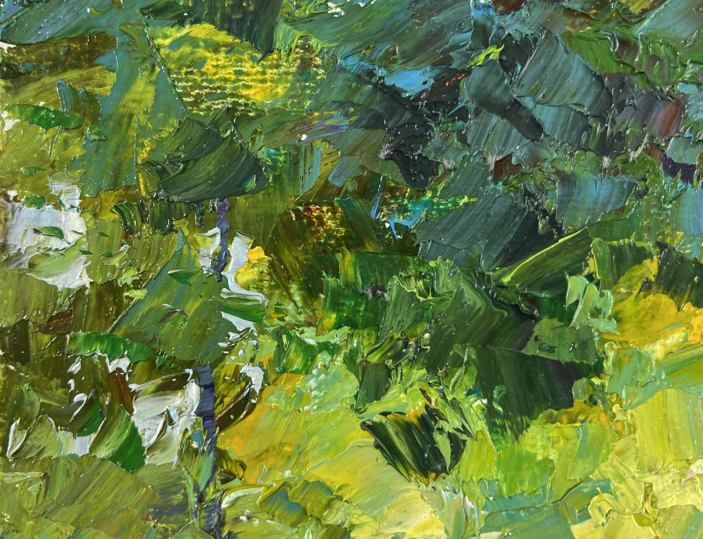 Oil painting The youth of nature by Boris Serdyuk, vibrant green foliage