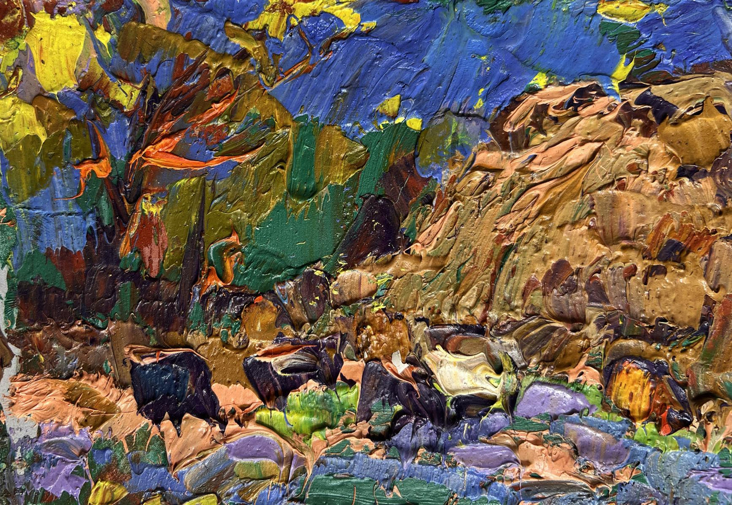 Oil painting Near the old haystack by Oleksiy Ivanyuk vibrant landscape