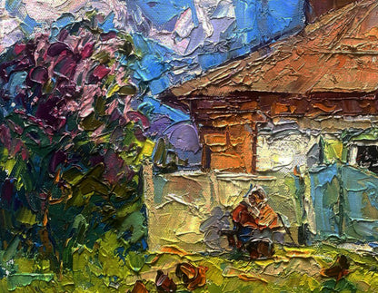 Vibrant oil painting Spring Awakening by Alex Kaleniuk, rustic textured scene