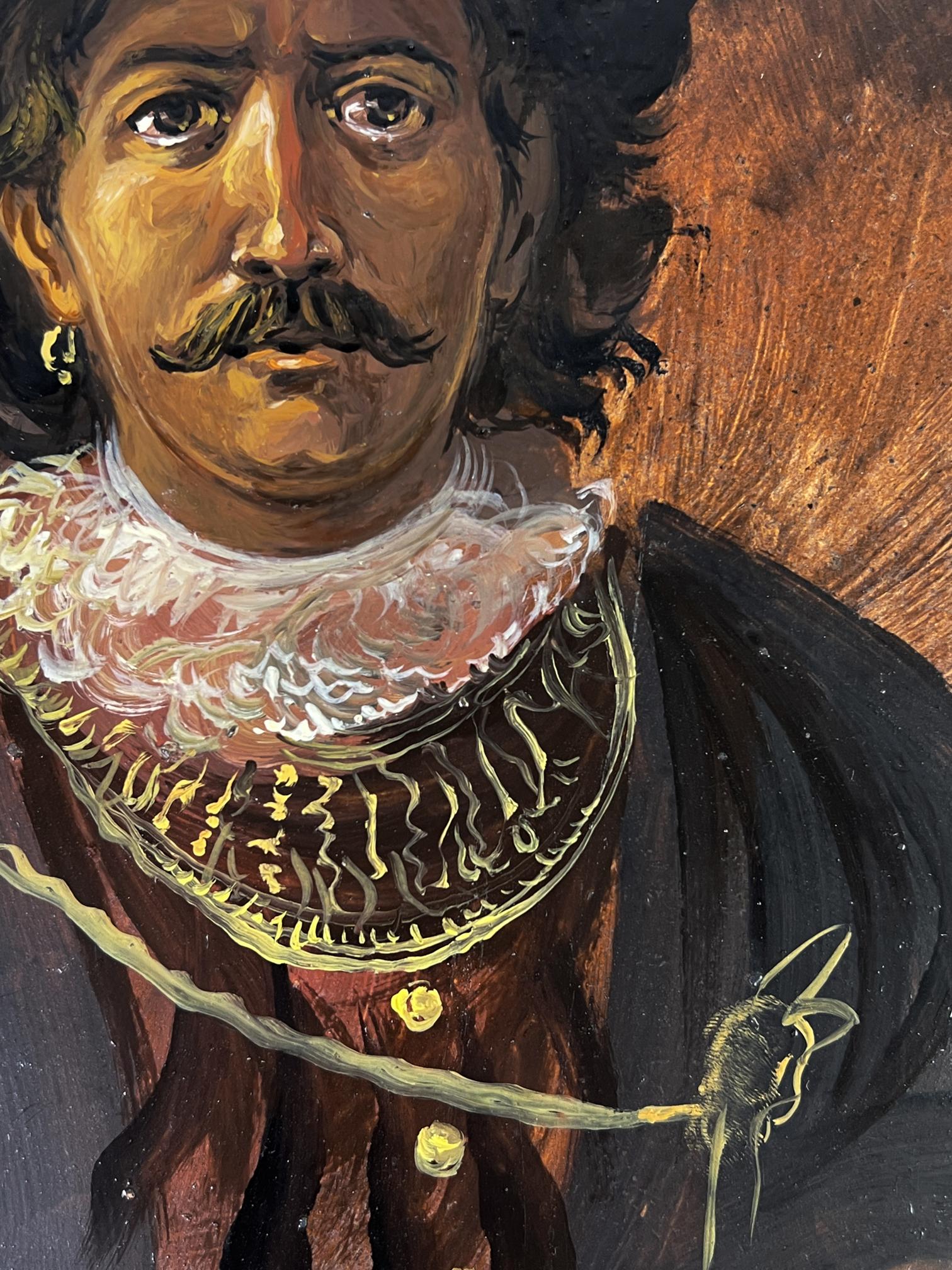 Oil painting of mustached man by Alexander Litvinov, ornate ruff collar